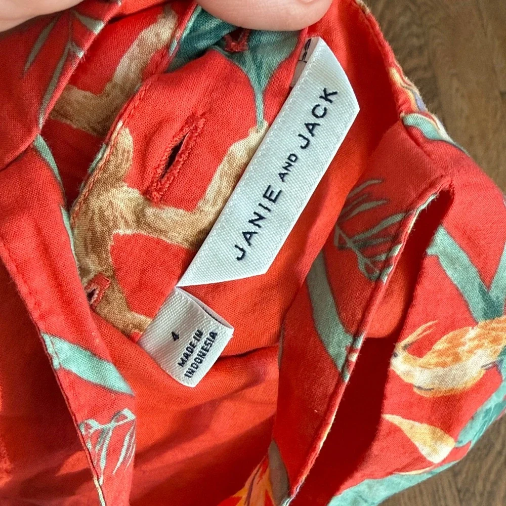 Janie and Jack Vibrant Red Floral Monkey Dress Sz 4